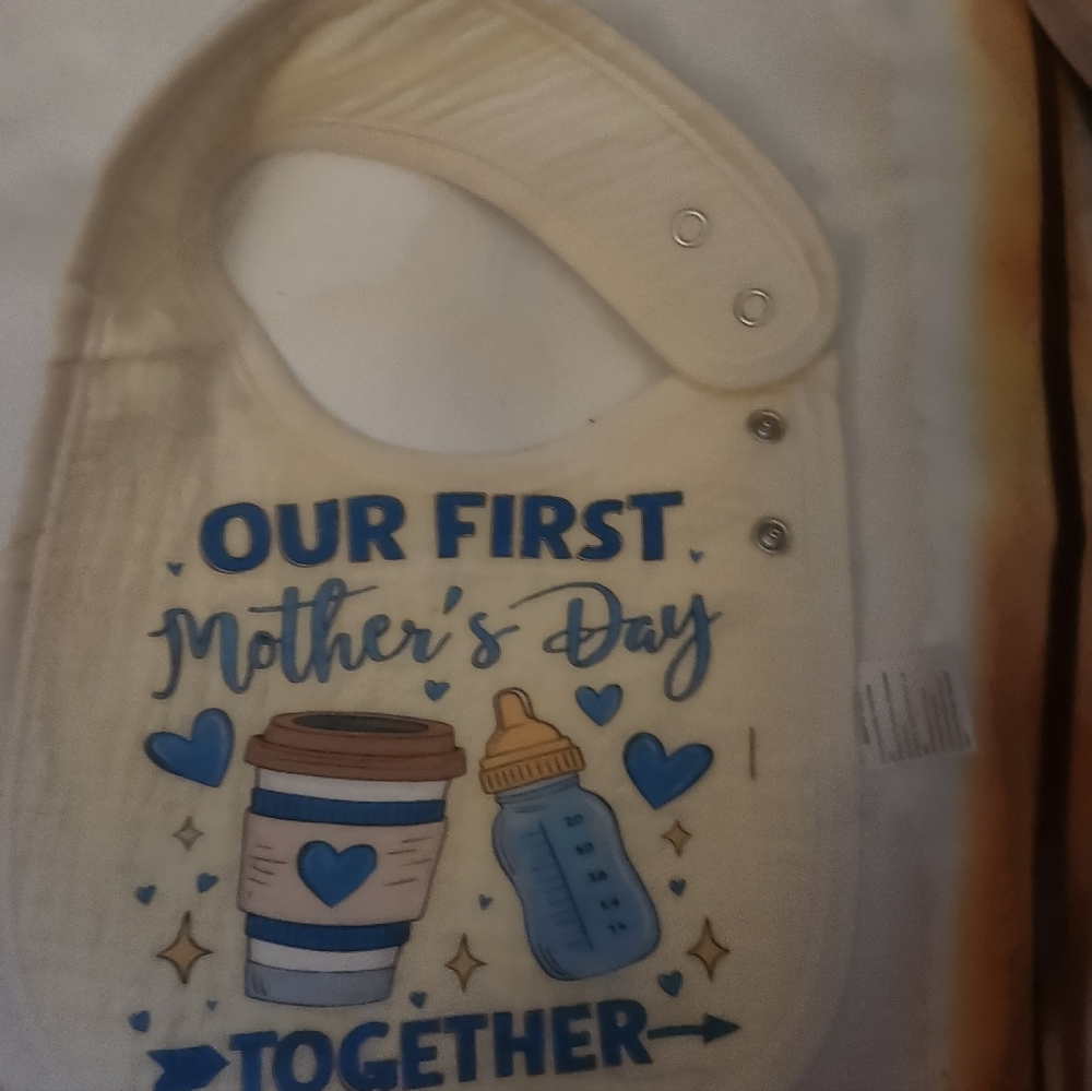 Cream and Blue Baby Bib